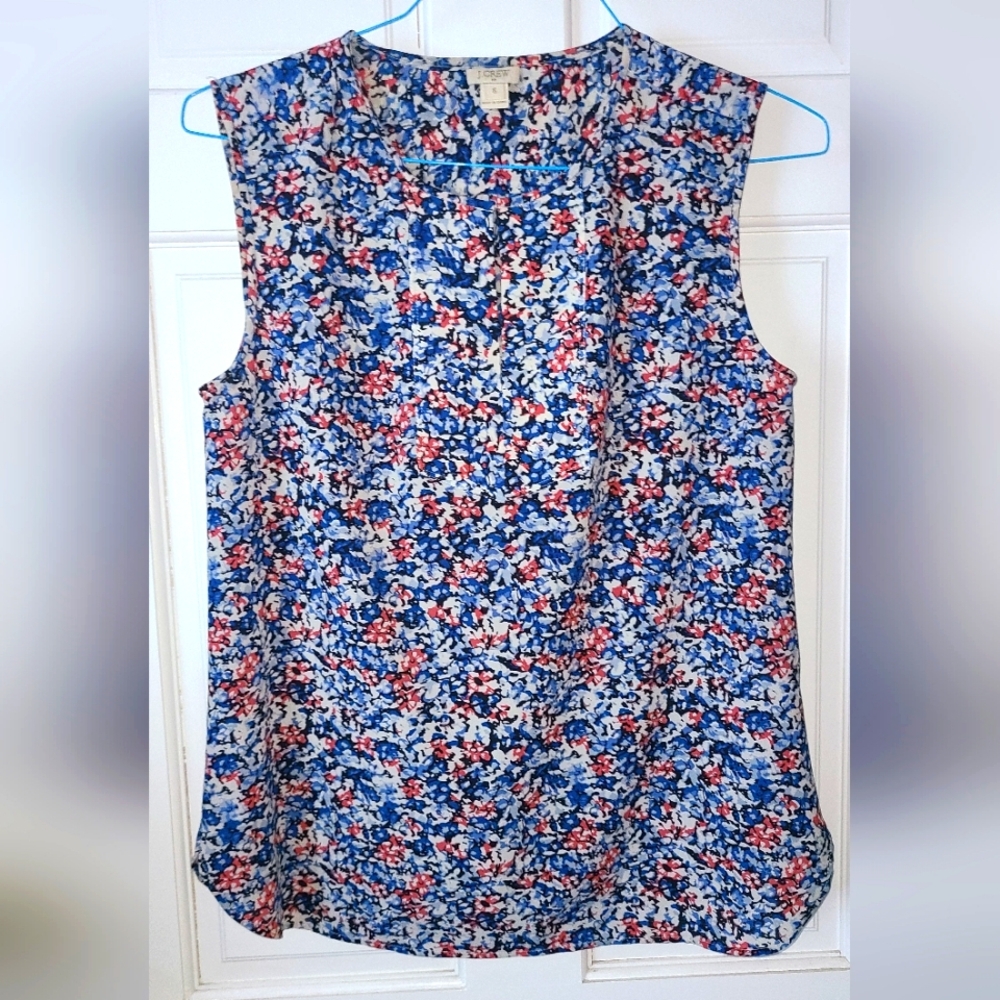 J Crew Floral Sleeveless Top - Blue and Red